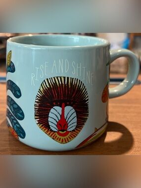Opal House Baboon Coffee Mug "Rise And Shine" 16oz Jungle Theme Aqua Porcelain